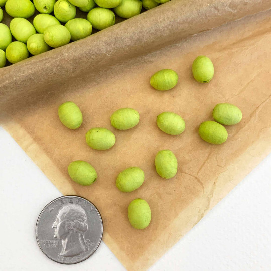 12 Lime Green Tiny Spun Cotton Elf Feet, Eggs or Berries ~ 11 x 8mm