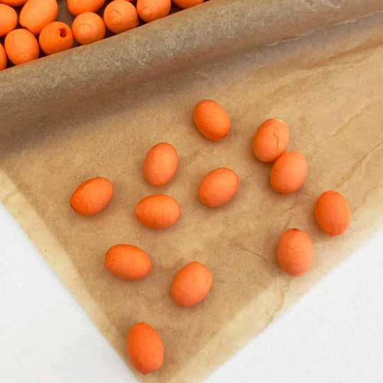 12 Orange Tiny Spun Cotton Elf Feet, Eggs or Berries ~ 11 x 8mm
