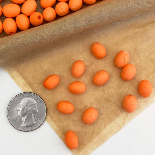 12 Orange Tiny Spun Cotton Elf Feet, Eggs or Berries ~ 11 x 8mm