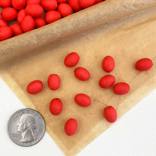 12 Red Tiny Spun Cotton Elf Feet, Eggs or Berries ~ 11 x 8mm