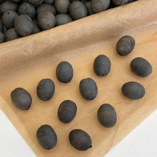12 Black Small Spun Cotton Elf Feet, Eggs or Berries ~ 14 x 11mm