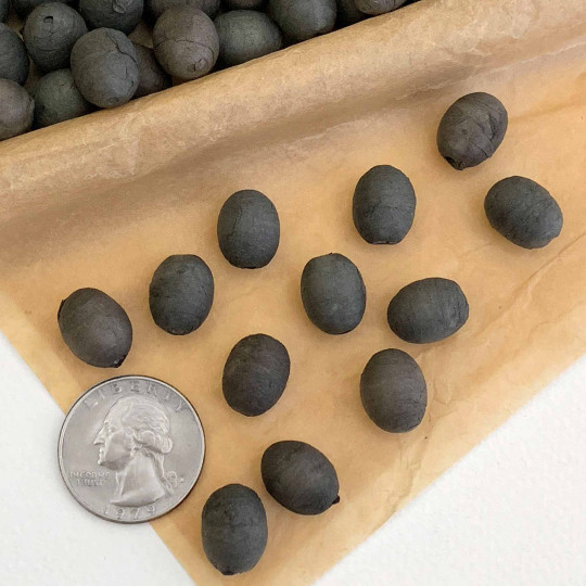 12 Black Small Spun Cotton Elf Feet, Eggs or Berries ~ 14 x 11mm
