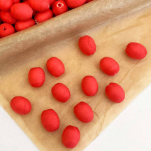 12 Red Small Spun Cotton Elf Feet, Eggs or Berries ~ 14 x 11mm