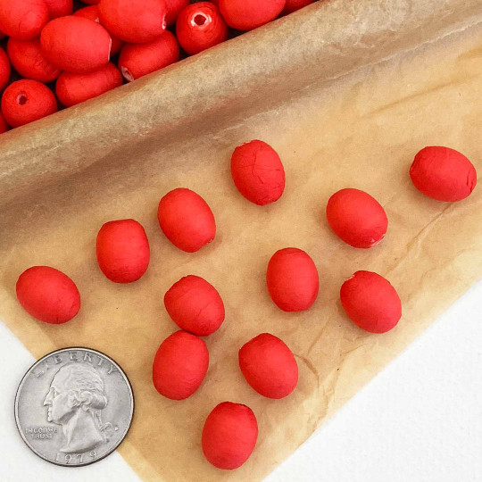 12 Red Small Spun Cotton Elf Feet, Eggs or Berries ~ 14 x 11mm