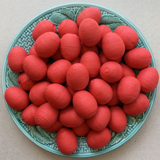 5 Spun Cotton Red Eggs or Berries 1-1/8" ~ Czech Republic