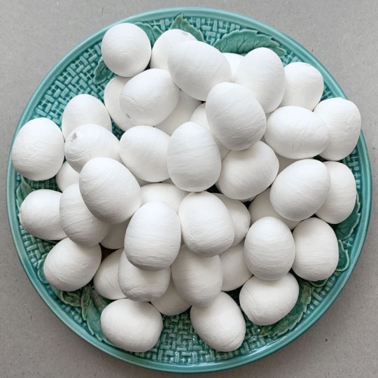 5 Spun Cotton White Eggs or Berries 1-1/8" ~ Czech Republic