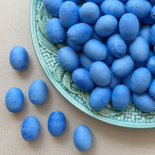 12 Spun Cotton Bright Blue Eggs or Berries 7/8" ~ Czech Republic