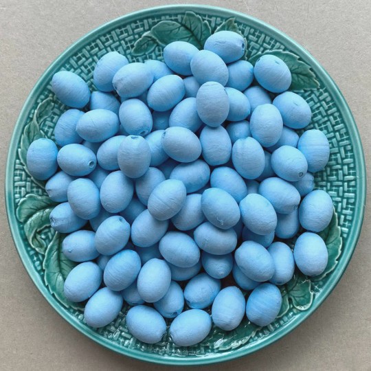 12 Spun Cotton Blue Eggs or Berries 7/8" ~ Czech Republic
