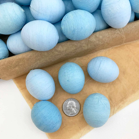 6 Blue Spun Cotton Eggs for Easter Crafts ~ 40mm
