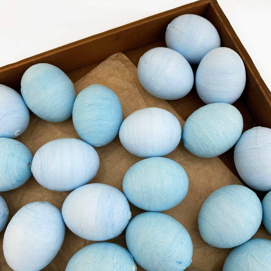 6 Blue Spun Cotton Eggs for Easter Crafts ~ 40mm