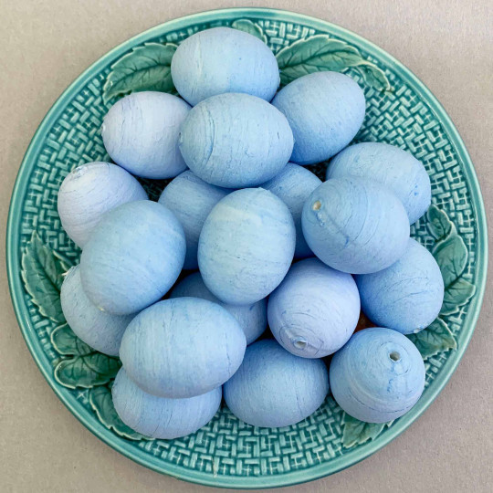 6 Blue Spun Cotton Eggs for Easter Crafts ~ 40mm