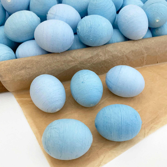 6 Blue Spun Cotton Eggs for Easter Crafts ~ 40mm