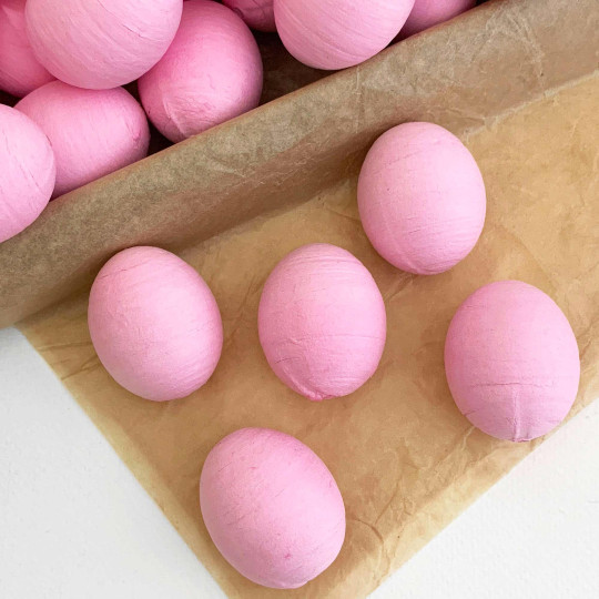 6 Pink Spun Cotton Eggs for Easter Crafts ~ 40mm