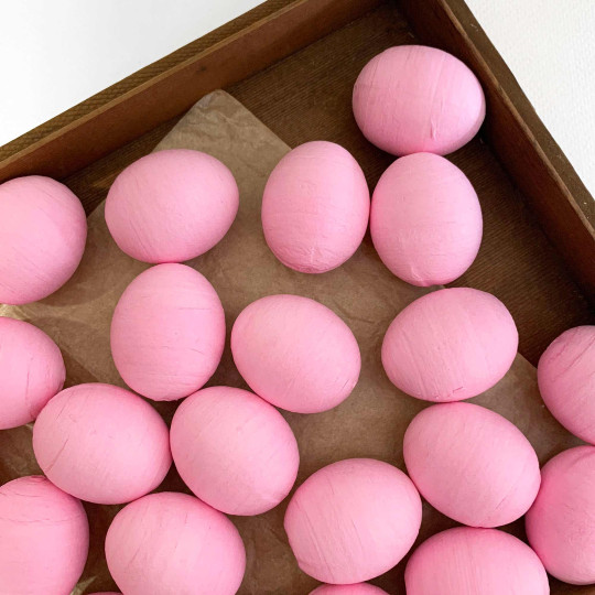 6 Pink Spun Cotton Eggs for Easter Crafts ~ 40mm