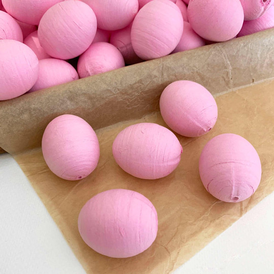 6 Pink Spun Cotton Eggs for Easter Crafts ~ 40mm