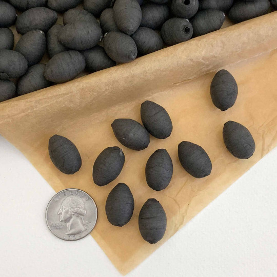 10 Black Spun Cotton Elf Feet, Flower Buds or Rose Hips ~ 20mm