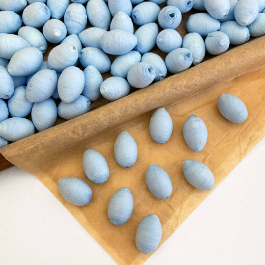 10 Light Blue Spun Cotton Elf Feet, Flower Buds or Rose Hips ~ 20mm