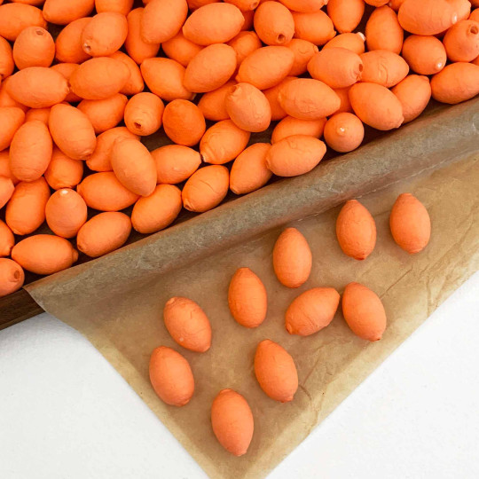 10 Orange Spun Cotton Elf Feet, Flower Buds or Rose Hips ~ 20mm