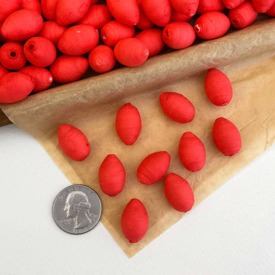 10 Red Spun Cotton Elf Feet, Flower Buds or Rose Hips ~ 20mm