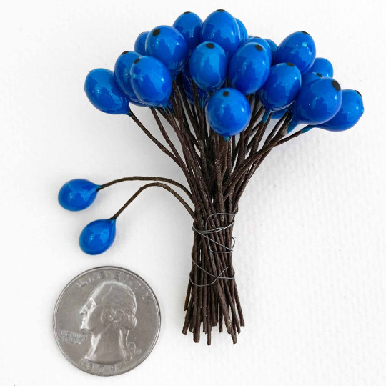 36 Lacquered Blue Berries with Black Dots~ 3/8"