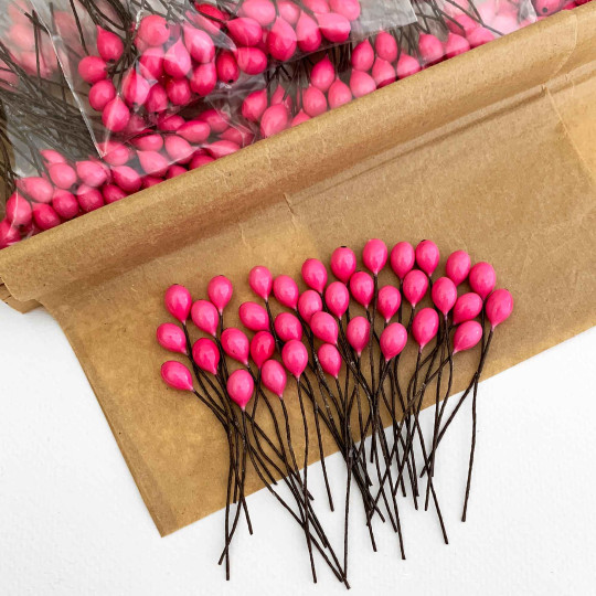 36 Lacquered Hot Pink Berries with Black Dots~ 3/8"