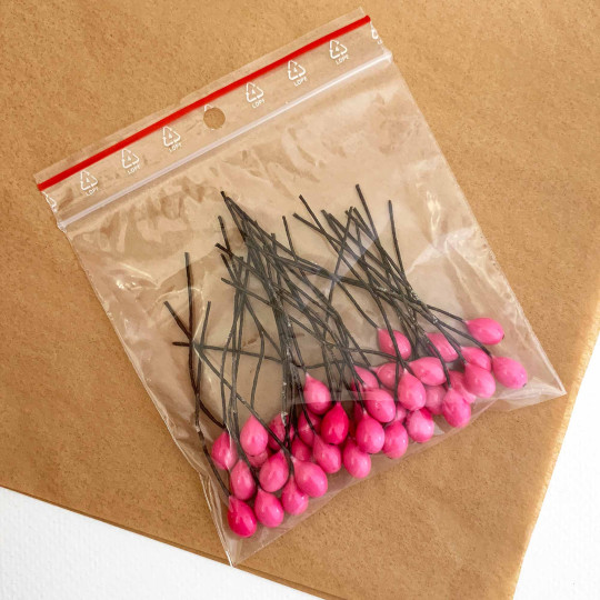 36 Lacquered Hot Pink Berries with Black Dots~ 3/8"