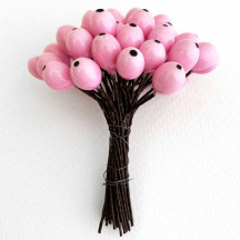 36 Lacquered Light Pink Berries with Black Dots~ 3/8"