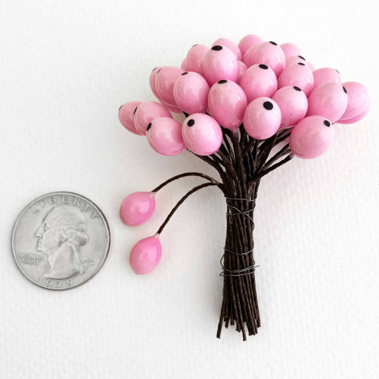 36 Lacquered Light Pink Berries with Black Dots~ 3/8"