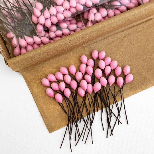 36 Lacquered Light Pink Berries with Black Dots~ 3/8"