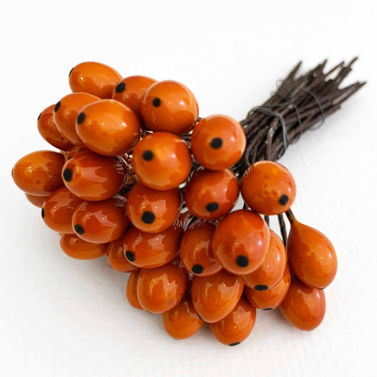 36 Lacquered Autumn Orange Berries with Black Dots~ 3/8"