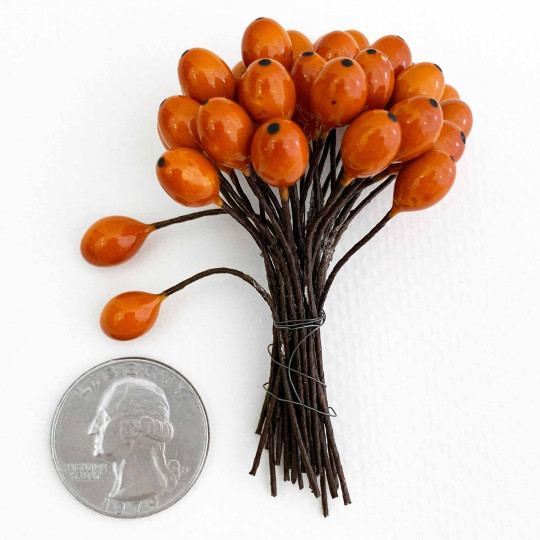 36 Lacquered Autumn Orange Berries with Black Dots~ 3/8"