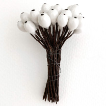 36 Lacquered White Berries with Black Dots~ 3/8"