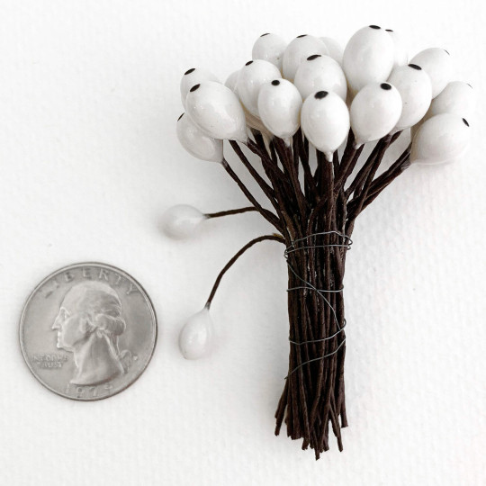 36 Lacquered White Berries with Black Dots~ 3/8"