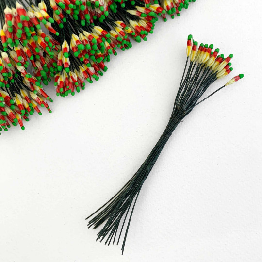 Long Stem Red, Yellow and Green Czech Flower Stamen