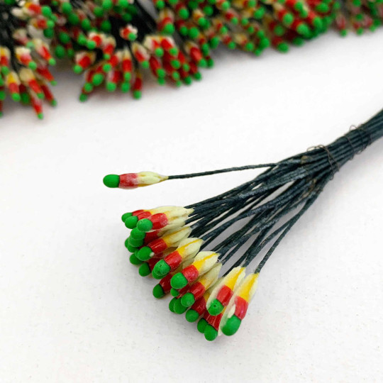 Long Stem Red, Yellow and Green Czech Flower Stamen