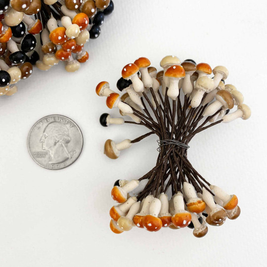 36 Miniature Plaster Mushrooms ~ Double-ended Mushroom Stamen ~ Fall Mix