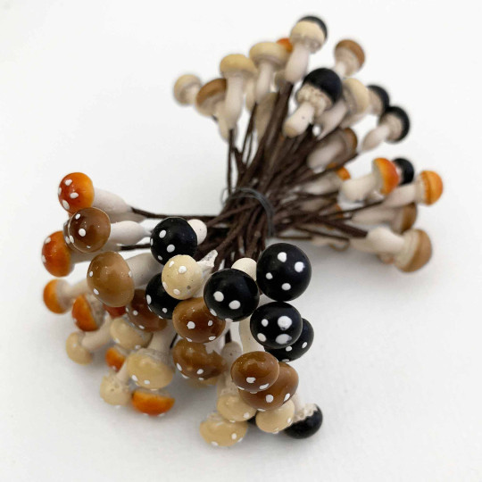 36 Miniature Plaster Mushrooms ~ Double-ended Mushroom Stamen ~ Fall Mix