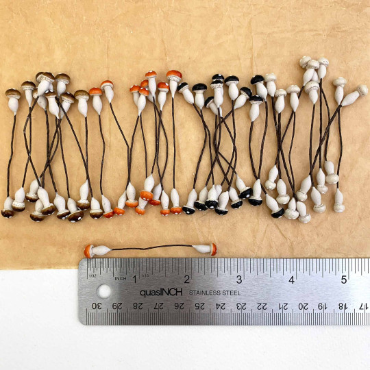 36 Miniature Plaster Mushrooms ~ Double-ended Mushroom Stamen ~ Fall Mix