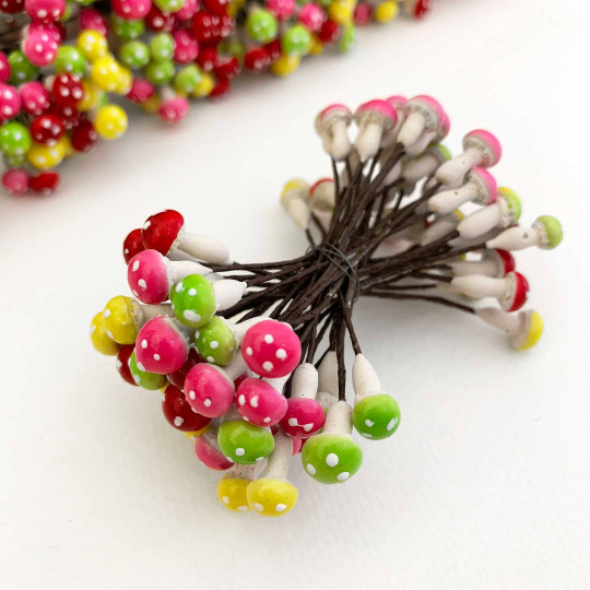 36 Miniature Plaster Mushrooms ~ Double-ended Mushroom Stamen ~ Multi-color Mix