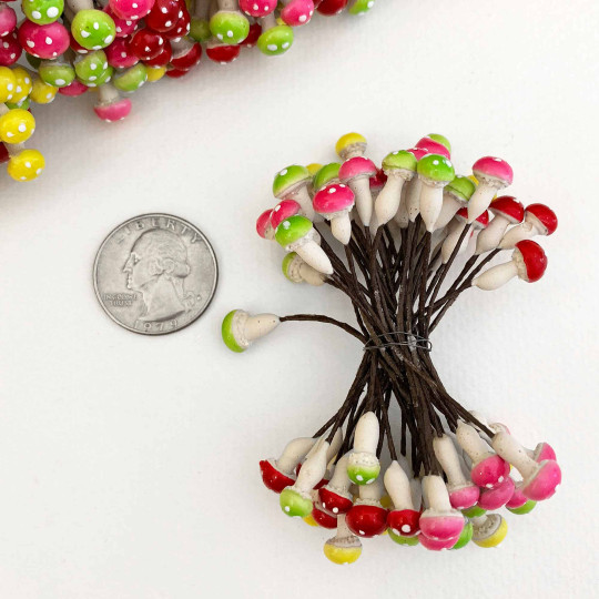 36 Miniature Plaster Mushrooms ~ Double-ended Mushroom Stamen ~ Multi-color Mix