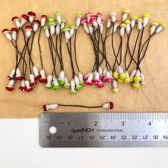 36 Miniature Plaster Mushrooms ~ Double-ended Mushroom Stamen ~ Multi-color Mix
