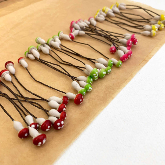 36 Miniature Plaster Mushrooms ~ Double-ended Mushroom Stamen ~ Multi-color Mix