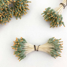 Sage and Orange Fuzzy Pointed Vintage Flower Stamen Centers ~ Germany