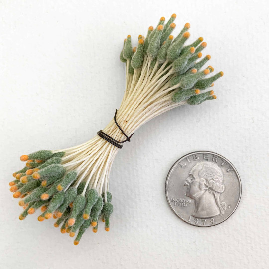 Sage and Orange Fuzzy Pointed Vintage Flower Stamen Centers ~ Germany