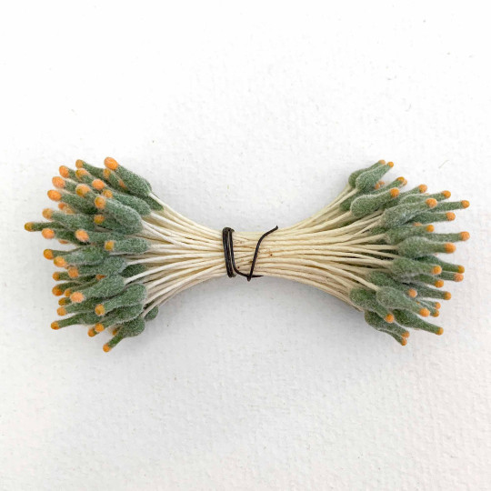Sage and Orange Fuzzy Pointed Vintage Flower Stamen Centers ~ Germany