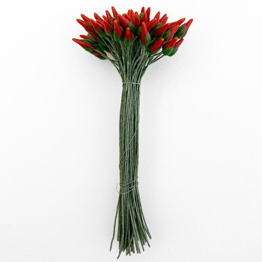Red and Green Long Stem Stamen for Christmas Crafting ~ Wired Green Stems