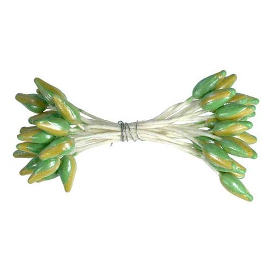 Pearly Green and Yellow Vintage Czech Flower Stamen