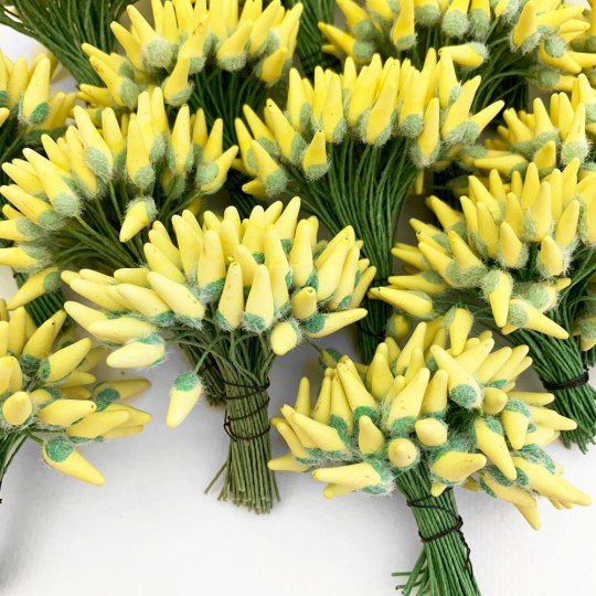 Yellow and Green Fuzzy Pointed Flower Stamen Centers for Flower Crafts
