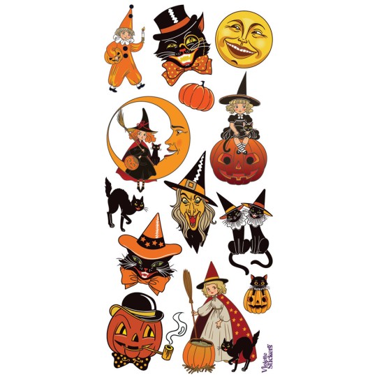 1 Sheet of Stickers Retro Halloween Witches and Black Cats