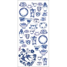 1 Sheet of Stickers Blue China Dishes